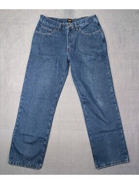 Lee Mens 34x32 Blue Fleece Lined Jeans Relaxed Fit Straight Leg Winter Work Wear